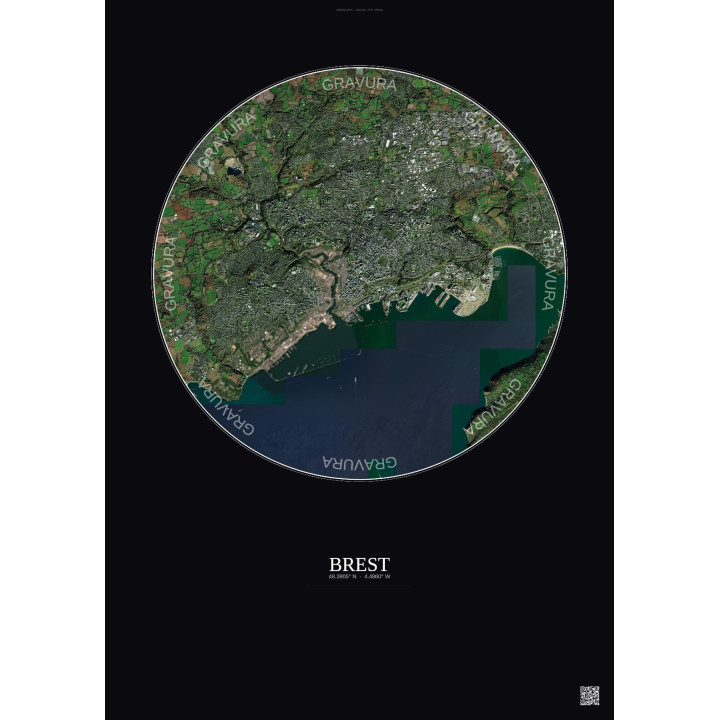 Affiche Brest – Poster vue satellite 6km Couleur | Gravura – Fond foncé