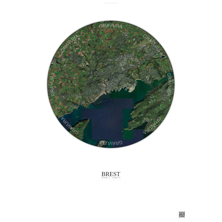 Brest Satellite View Poster 10km Color | Gravura – Light background