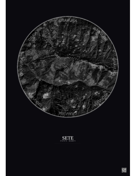 Affiche Sete – Poster vue satellite 2.5km N&B | Gravura – Fond foncé