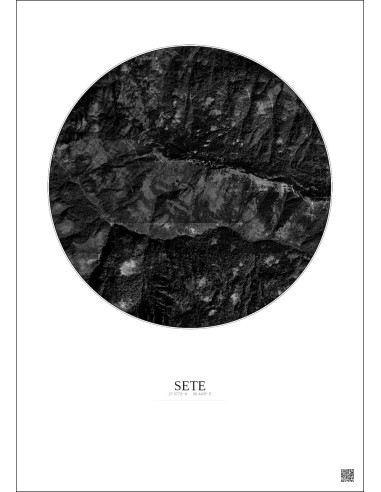 Sete Satellite View Poster 2.5km B&W | Gravura – Light background