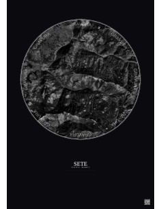 Sete Satellite View Poster 5km B&W | Gravura – Dark background