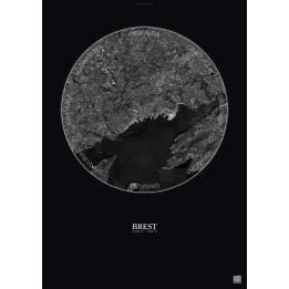 Brest Satellite View Poster 10km B&W | Gravura – Dark background