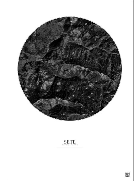 Sete Satellite View Poster 5km B&W | Gravura – Light background