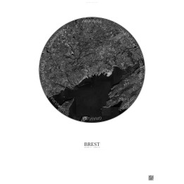 Brest Satellite View Poster 10km B&W | Gravura – Light background