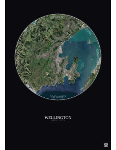 Wellington Satellite View Poster 10km Color | Gravura – Dark background 2