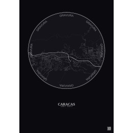 Affiche Caracas – Poster carte de ville 6km | Gravura – Fond foncé