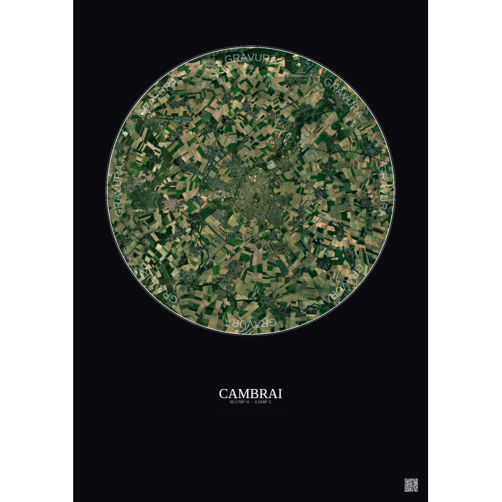 Cambrai Satellite View Poster 10km Color | Gravura – Dark background