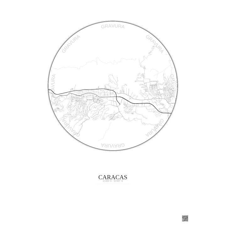 Affiche Caracas – Poster carte de ville 6km | Gravura – Fond clair