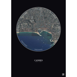 Affiche Cannes – Poster vue satellite 2.5km Couleur | Gravura – Fond foncé