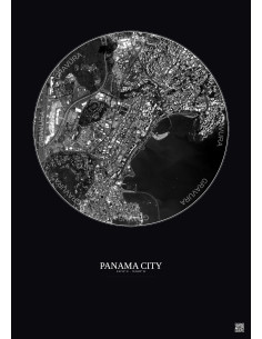 Panama City Satellite View Poster 2.5km B&W | Gravura – Dark background 2