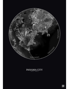 Panama City Satellite View Poster 6km B&W | Gravura – Dark background 2