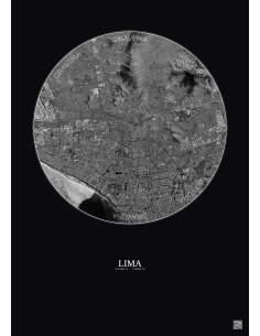 Lima Satellite View Poster 10km B&W | Gravura – Dark background 2