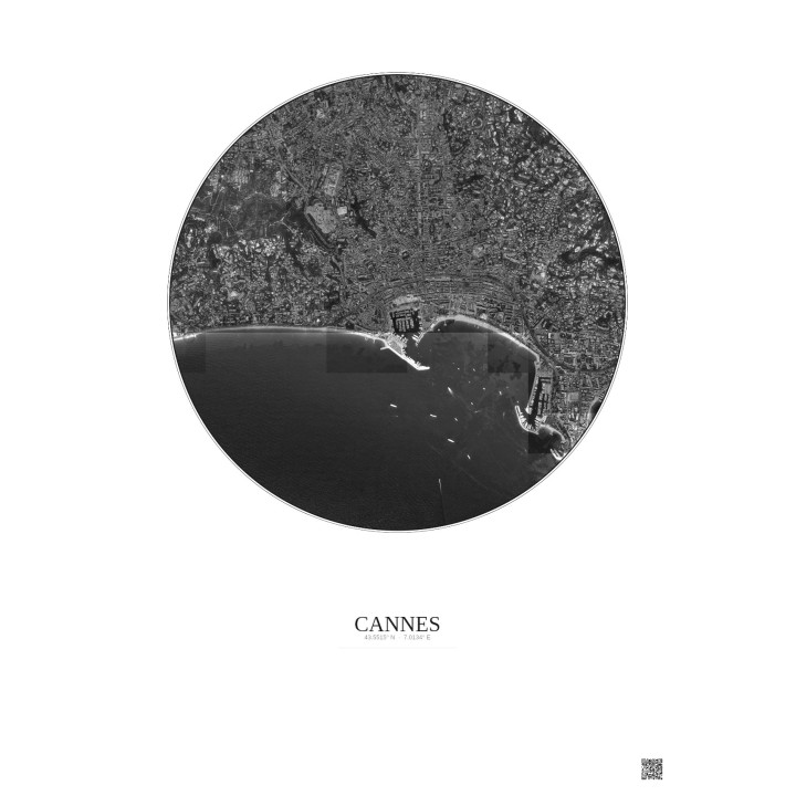 Cannes Satellite View Poster 2.5km B&W | Gravura – Light background