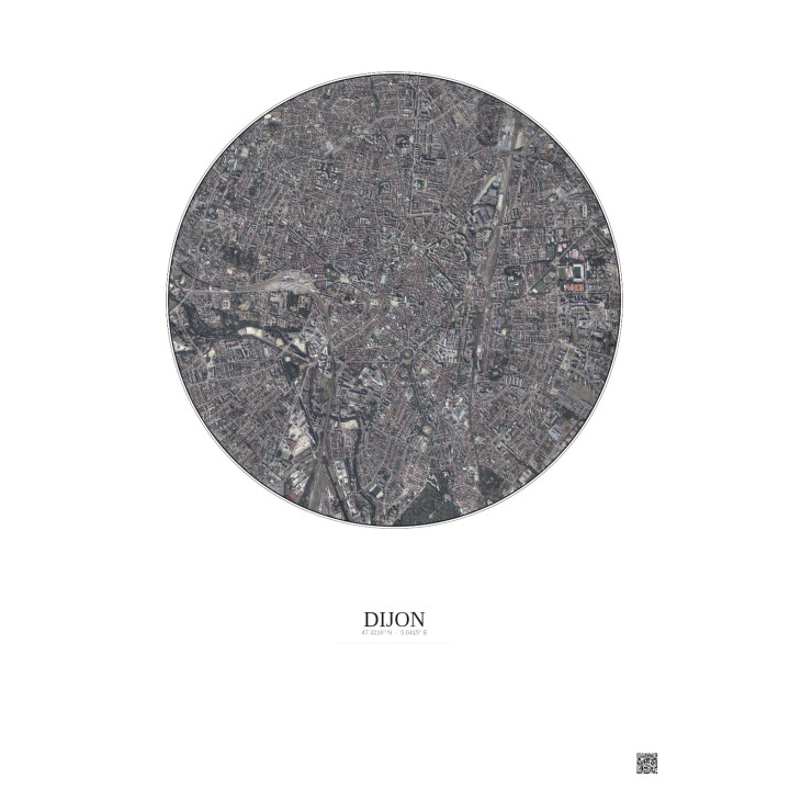 Dijon Satellite View Poster 2.5km Color | Gravura – Light background