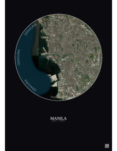 Affiche Manila – Poster vue satellite 10km Couleur | Gravura – Fond foncé 2