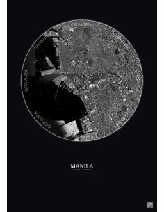 Affiche Manila – Poster vue satellite 6km N&B | Gravura – Fond foncé 2