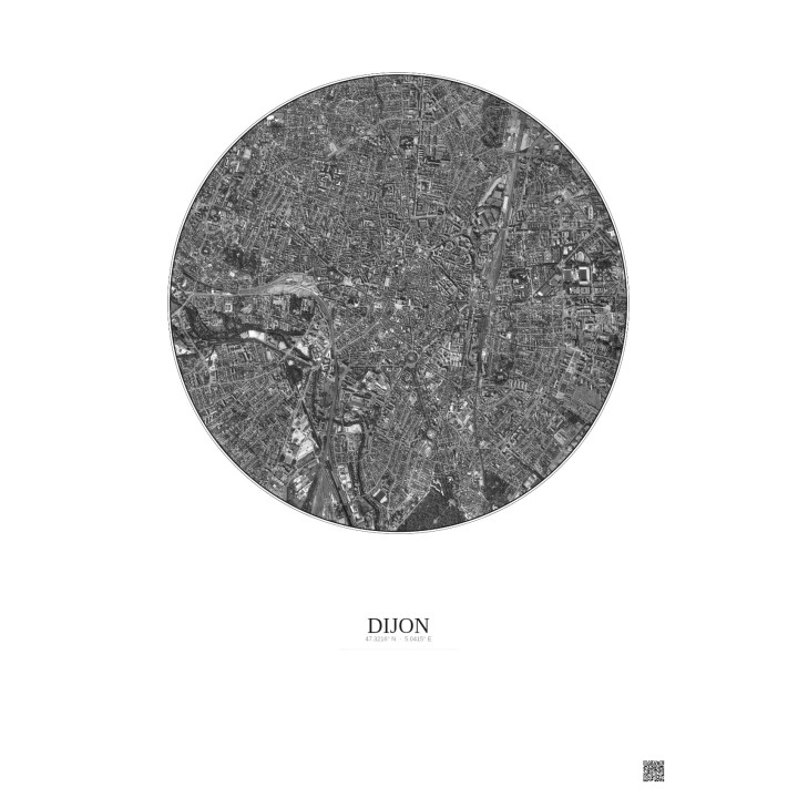 Dijon Satellite View Poster 2.5km B&W | Gravura – Light background