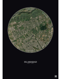 Affiche Islamabad – Poster vue satellite 10km Couleur | Gravura – Fond foncé 2