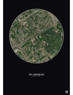 Affiche Islamabad – Poster vue satellite 2.5km Couleur | Gravura – Fond foncé 2