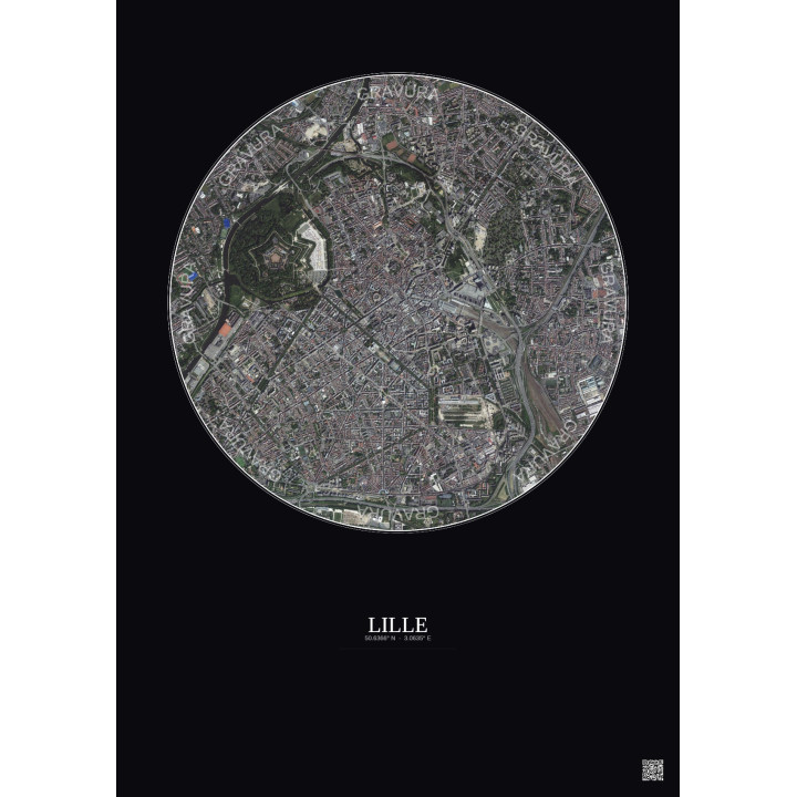 Affiche Lille – Poster vue satellite 2.5km Couleur | Gravura – Fond foncé