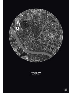 Affiche Warsaw – Poster vue satellite 2.5km N&B | Gravura – Fond foncé 2