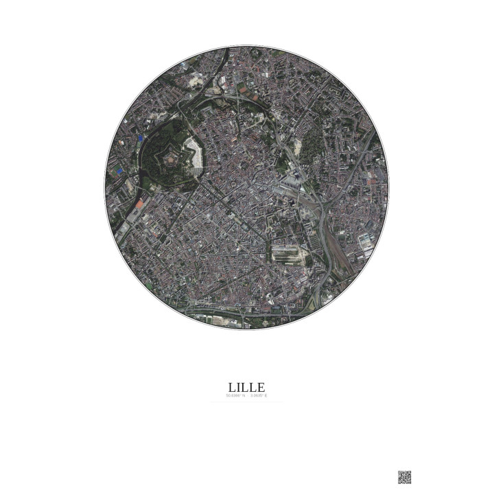 Affiche Lille – Poster vue satellite 2.5km Couleur | Gravura – Fond clair