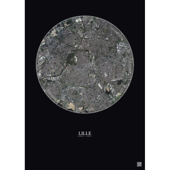 Affiche Lille – Poster vue satellite 5km Couleur | Gravura – Fond foncé