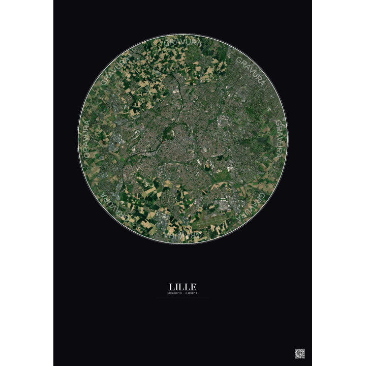 Affiche Lille – Poster vue satellite 10km Couleur | Gravura – Fond foncé