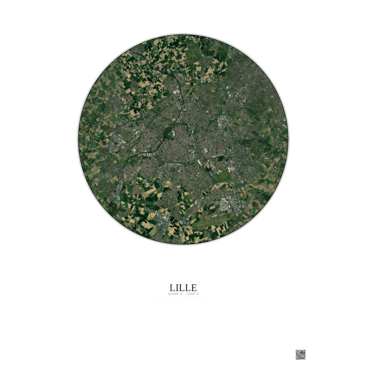 Affiche Lille – Poster vue satellite 10km Couleur | Gravura – Fond clair