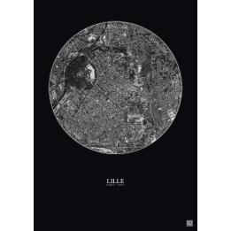 Affiche Lille – Poster vue satellite 2.5km N&B | Gravura – Fond foncé