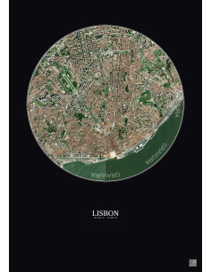 Affiche Lisbon – Poster vue satellite 2.5km Couleur | Gravura – Fond foncé 2