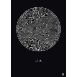 Affiche Lille – Poster vue satellite 10km N&B | Gravura – Fond foncé