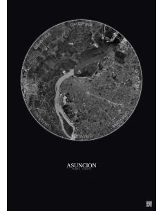 Affiche Asuncion – Poster vue satellite 10km N&B | Gravura – Fond foncé 2