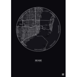 Affiche Miami – Poster carte de ville 10km | Gravura – Fond foncé