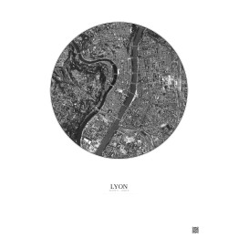 Affiche Lyon – Poster vue satellite 2.5km N&B | Gravura – Fond clair