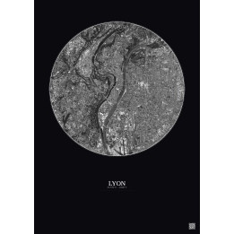 Affiche Lyon – Poster vue satellite 5km N&B | Gravura – Fond foncé