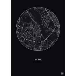 Affiche Ha Noi – Poster carte de ville 6km | Gravura – Fond foncé