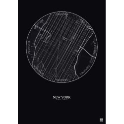 Affiche New York – Poster carte de ville 2.5km | Gravura – Fond foncé