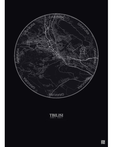 Affiche Tbilisi – Poster carte de ville 10km | Gravura – Fond foncé