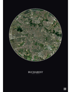 Affiche Bucharest – Poster vue satellite 10km Couleur | Gravura – Fond foncé 2