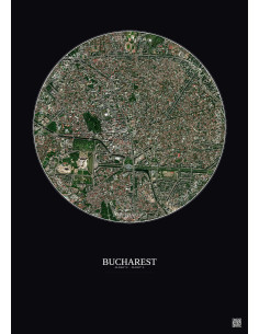 Affiche Bucharest – Poster vue satellite 2.5km Couleur | Gravura – Fond foncé