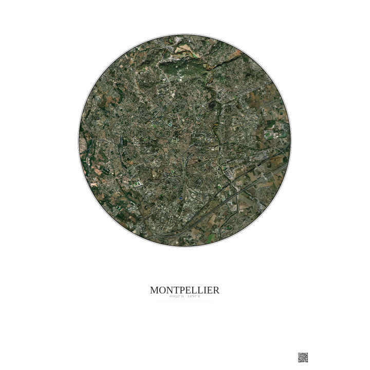 Affiche Montpellier – Poster vue satellite 5km Couleur | Gravura – Fond clair