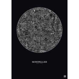 Montpellier Satellite View Poster 2.5km B&W | Gravura – Dark background
