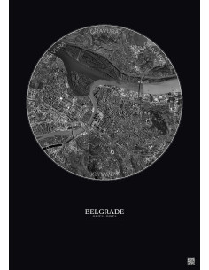 Affiche Belgrade – Poster vue satellite 6km N&B | Gravura – Fond foncé 2