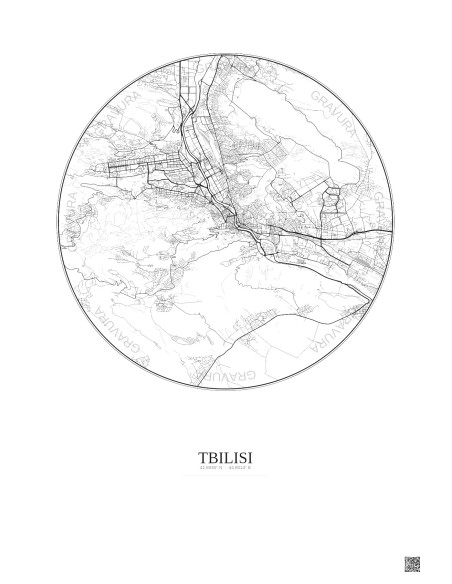 Affiche Tbilisi – Poster carte de ville 10km | Gravura – Fond clair
