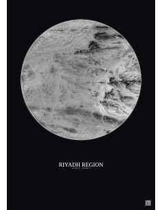 Affiche Riyadh Region – Poster vue satellite 2.5km N&B | Gravura – Fond foncé 2