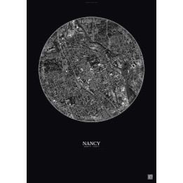 Affiche Nancy – Poster vue satellite 2.5km N&B | Gravura – Fond foncé