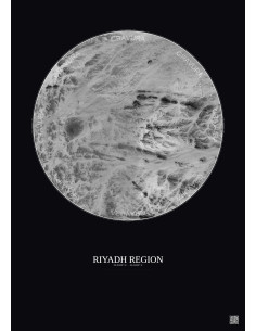 Affiche Riyadh Region – Poster vue satellite 6km N&B | Gravura – Fond foncé