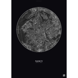 Nancy Satellite View Poster 6km B&W | Gravura – Dark background