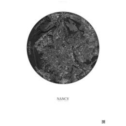 Nancy Satellite View Poster 6km B&W | Gravura – Light background